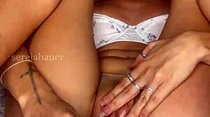 Watch this tall Brazilian blonde suck and finger her pussy until she cums!