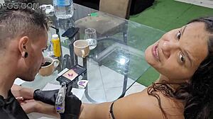 Amateur Latina girl trades pussy for tattoo on ass