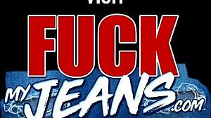 girlfriend in tight jeans gives anniversary blowjob and anal to her lucky boyfriend