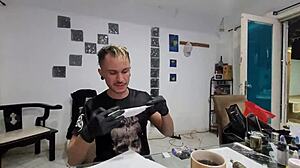 Amateur Latina girl trades pussy for tattoo on ass