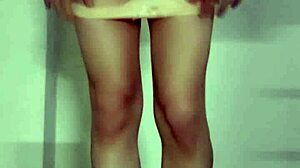 Masturbating outdoors in dress and skirt with panties