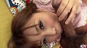 busty asian babe nene azami rides a hard cock in cowgirl. she gets a creampie in her hairy pussy.