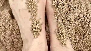 bare feet feel the warm sand for sensory pleasure