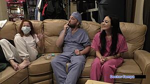 in florida hospital, blaire celeste with pierced nipples gets examined backstage