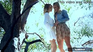 Scarlet and Eden having hot outdoor lesbian sex in 4K.
