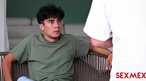 Mom's new Mexican boyfriend enjoys big tits and quick blowjob from Letzy Lizz