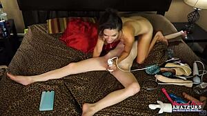 jamie, rub piper's shaved pussy harder with that toy!