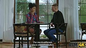 Ebony goddess gives interracial rimjob while dating European guy in fetish play