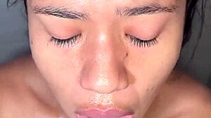 cute brunette deepthroats bbc in bathroom