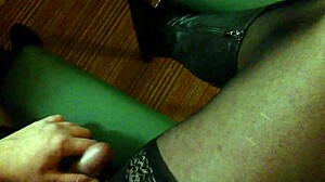 Shemale In Stockings Masturbates Her Cock Slowly