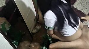 petite latina teen girlfriend gets creampie from boyfriend in homemade mirror sex without telling him