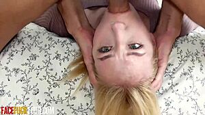 Hot Blonde Teen 18+ Gagging on Massive Cock with Deepthroat Choking Emotions