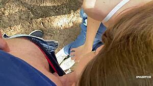 amateur teen couple fucks rough in pov outdoors, teasing in forest jeans, beautiful babe girlfriend moans loudly during public session