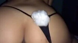 Bunny moves thong aside for whole cock