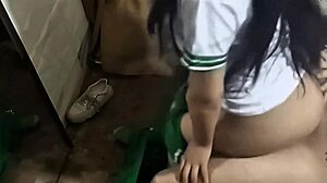 petite latina teen girlfriend gets creampie from boyfriend in homemade mirror sex without telling him