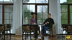 Ebony goddess gives interracial rimjob while dating European guy in fetish play