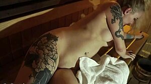 Curvy hottie fucking a stranger in a public sauna