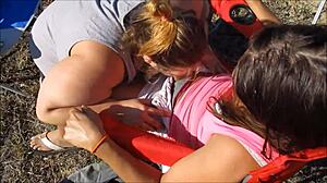 Cheating wife swallows cum outside before husband catches