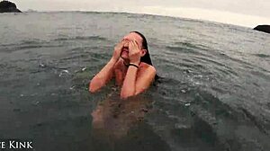 I see skinny kinky alice kink stripping her see through micro bikini at the brazilian public beach