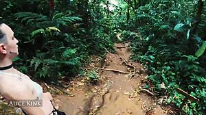 I see skinny kinky alice kink stripping her see through micro bikini at the brazilian public beach