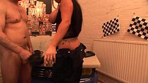 Kerry, the brunette pornstar, loves getting her shaved pussy fucked and receiving a facial while wearing heels.