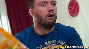 Becky Opens Shaved Pussy In Kitchen