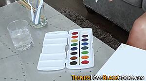 Teen interracially bangs with big black cock in group