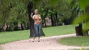 Watch Me From Behind Trees When I Make Naked In Park And Milking My Boobs