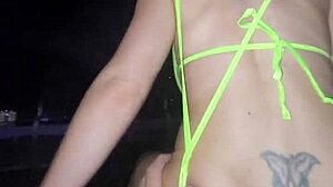 Blonde raver slut with fake tits sucks your cock deepthroat and rides you to creampie on rooftop