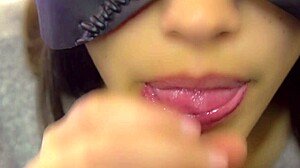 Amateur performs a close up blowjob in this intimate scene