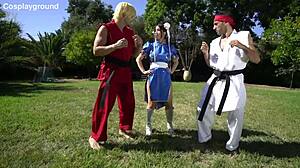 jade kush as chun li gets fucked by two big cocks 😈