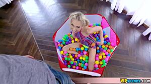 this cute blonde stepsister is extra tiny 18+ and petite 18+ getting bent over for doggystyle blowjob