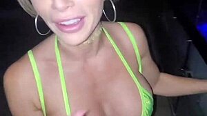 Blonde raver slut with fake tits sucks your cock deepthroat and rides you to creampie on rooftop