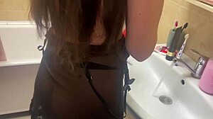Spying on my stepsister with big tits in the bathroom?