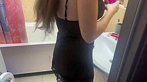 Spying on my stepsister with big tits in the bathroom?