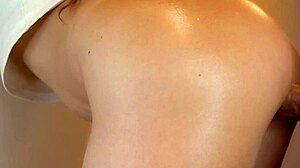 Japanese girl bends over for cum surprise!