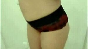 mother in law bathes and tries lingerie, waiting for son-in-law and friend for double penetration