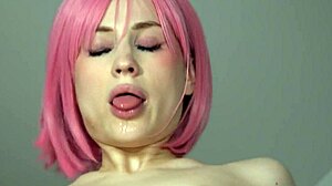 sexy pink-haired girl nikki hill uses a big dildo for orgasm