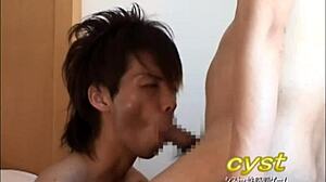 Kenji's blowjob hurts a little with his teeth, but ends with cumshot