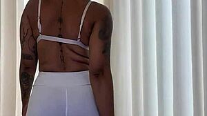 Latina pornstar teases in tight shorts with cameltoe and gives JOI on big cock