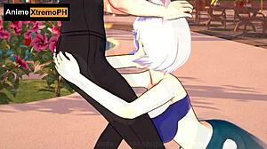 Cat girl intensely fucked by rich man on beach with big ass