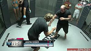 Chubby Brunette Slut Teases Fighter with Big Tits