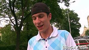 Gay man sucks cock for bareback jizz pleasure