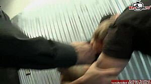 Chubby Brunette Slut Teases Fighter with Big Tits