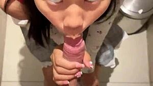 Bold Asian Teen 18+ Sucks In Public Restroom For Huge Cumshot