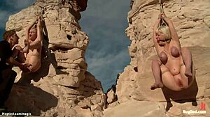 Boyfriend fucks kinky student in desert bondage