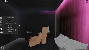 my gf gives me a footjob in roblox. we play together and she uses her feet to pleasure me in the game.