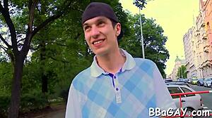 Gay man sucks cock for bareback jizz pleasure