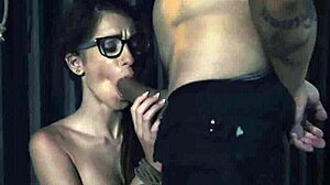 Model bdsm session with guys dominating cute girl in glasses during hardcore play