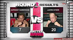 Chubby Brunette Slut Teases Fighter with Big Tits